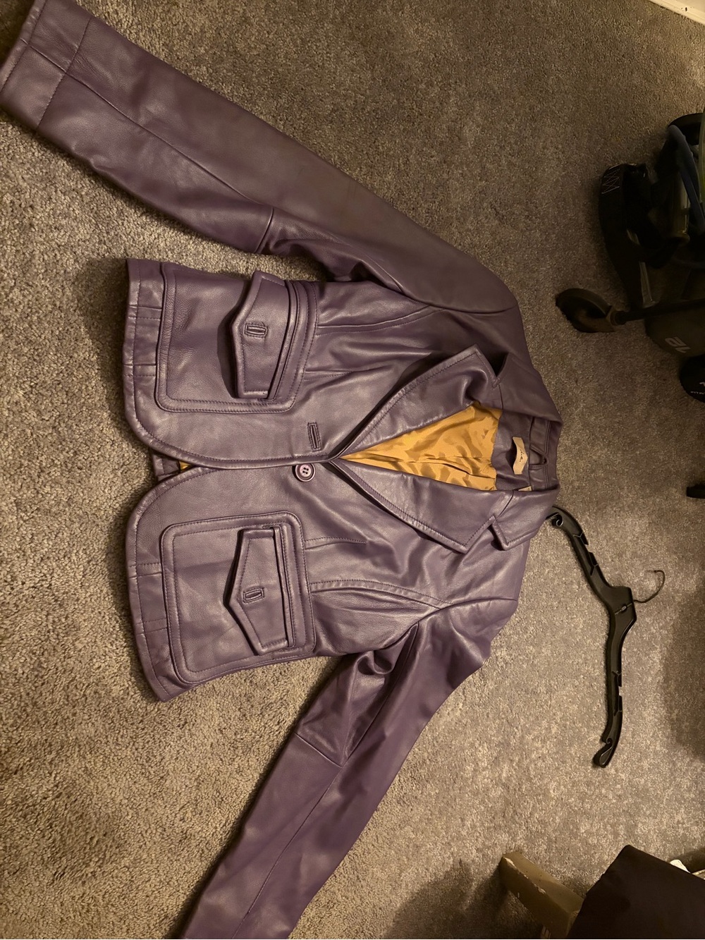 Women's Purple Leather Blazer Jacket